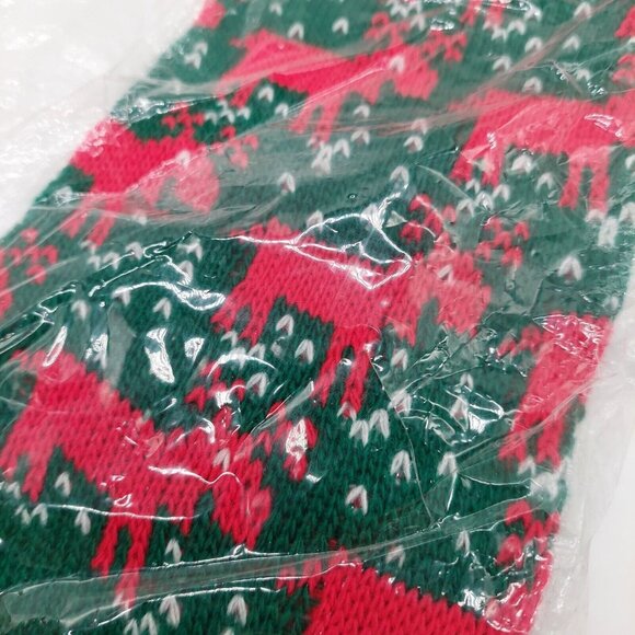 Christmas Stocking 22" Knitted Artmark 1987 Reindeer Green Red Pom Poms Read - Picture 5 of 5